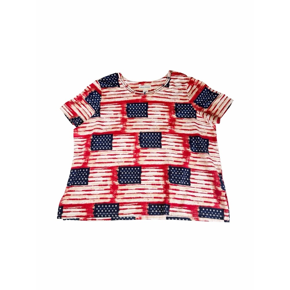 Alfred Dunner Patriotic Flag Print Top 2X Red White Blue Short Sleeve USA 4th
